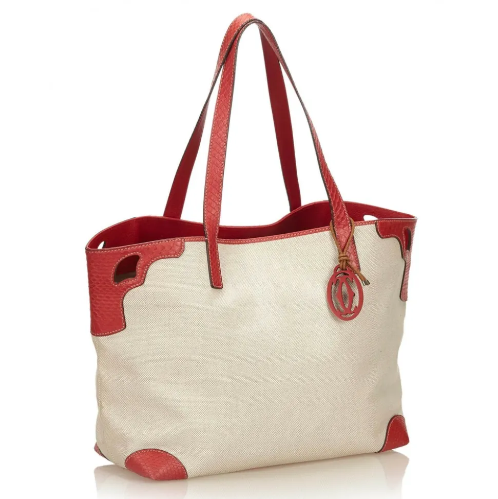 Cartier Vintage - Canvas Marcello De Cartier Tote Bag - Ivory Red - Fabric, Leather and Python Leather Bag - Luxury High Quality - Avvenice