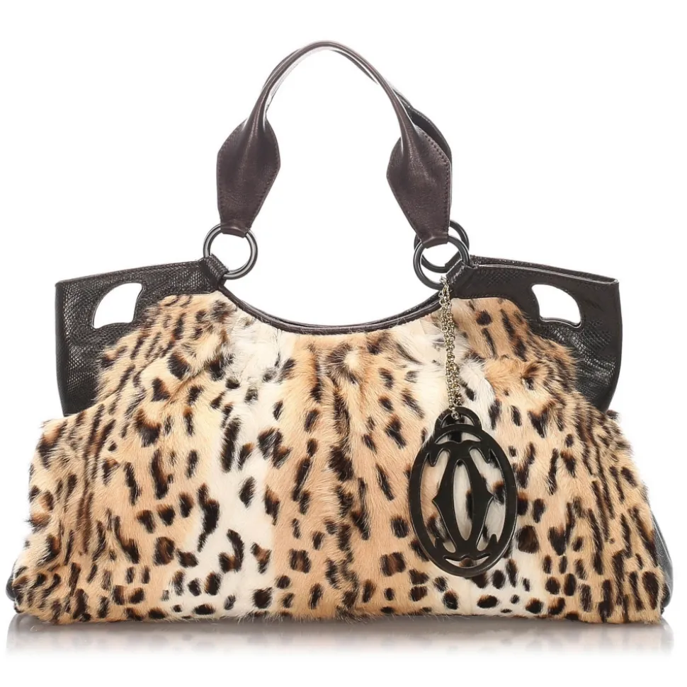 Cartier Vintage - Mink Fur Marcello de Cartier Tote - Brown Beige - Cartier Handbag in Leather - Luxury High Quality - Avvenice