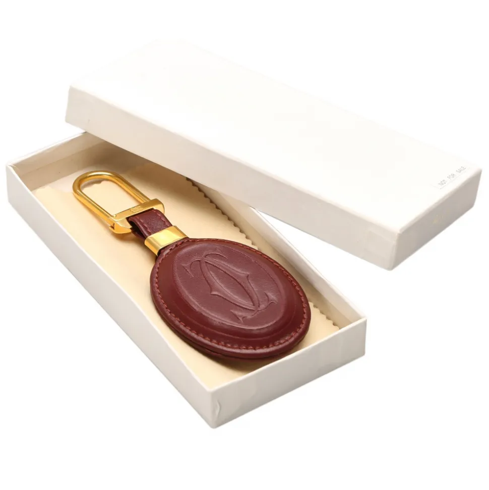 Cartier Vintage - Must de Cartier Key Chain - Burgundy Gold - Cartier Keychain in Leather - Luxury High Quality - Avvenice