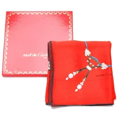Cartier Vintage - Printer Silk Scarf - Red Cartier Scarf in Silk - Luxury High Quality - Avvenice