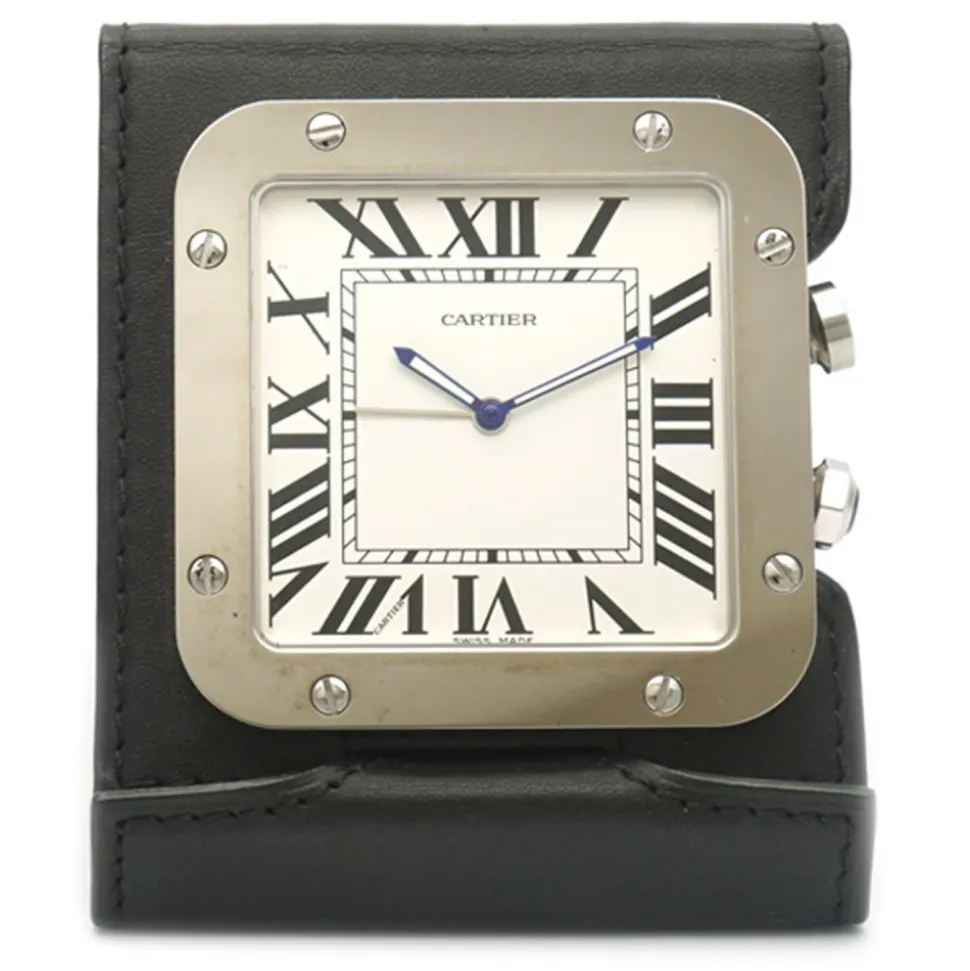 Cartier Vintage - Santos de Cartier Travel Alarm Clock - Silver Black - Cartier Alarm Clock in Steel - Luxury High Quality - Avvenice