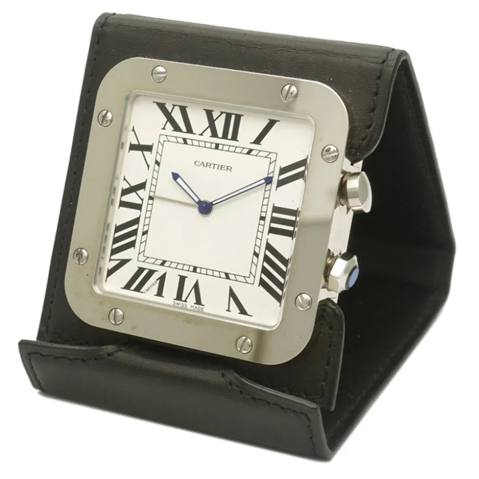Cartier Vintage - Santos de Cartier Travel Alarm Clock - Silver Black - Cartier Alarm Clock in Steel - Luxury High Quality - Avvenice
