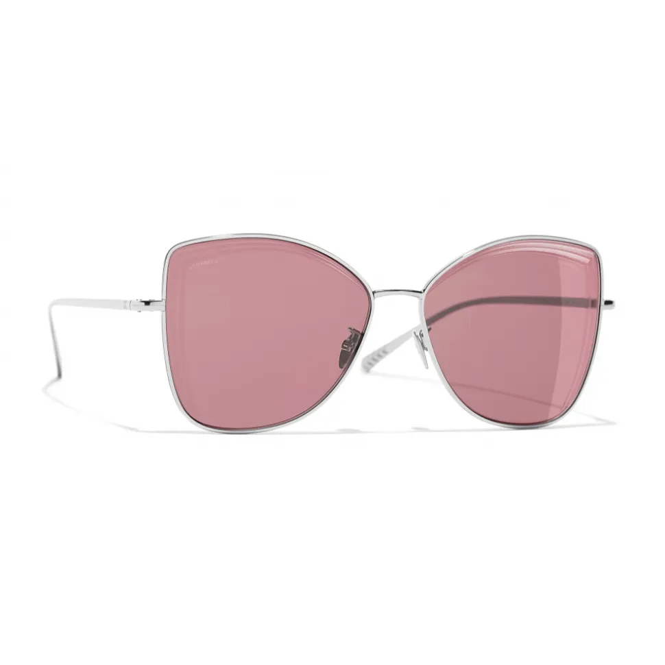Chanel - Butterfly Sunglasses - Silver Burgundy - Chanel Eyewear - Avvenice