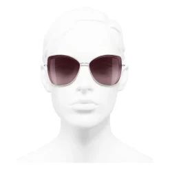 Chanel - Butterfly Sunglasses - Silver Burgundy - Chanel Eyewear - Avvenice