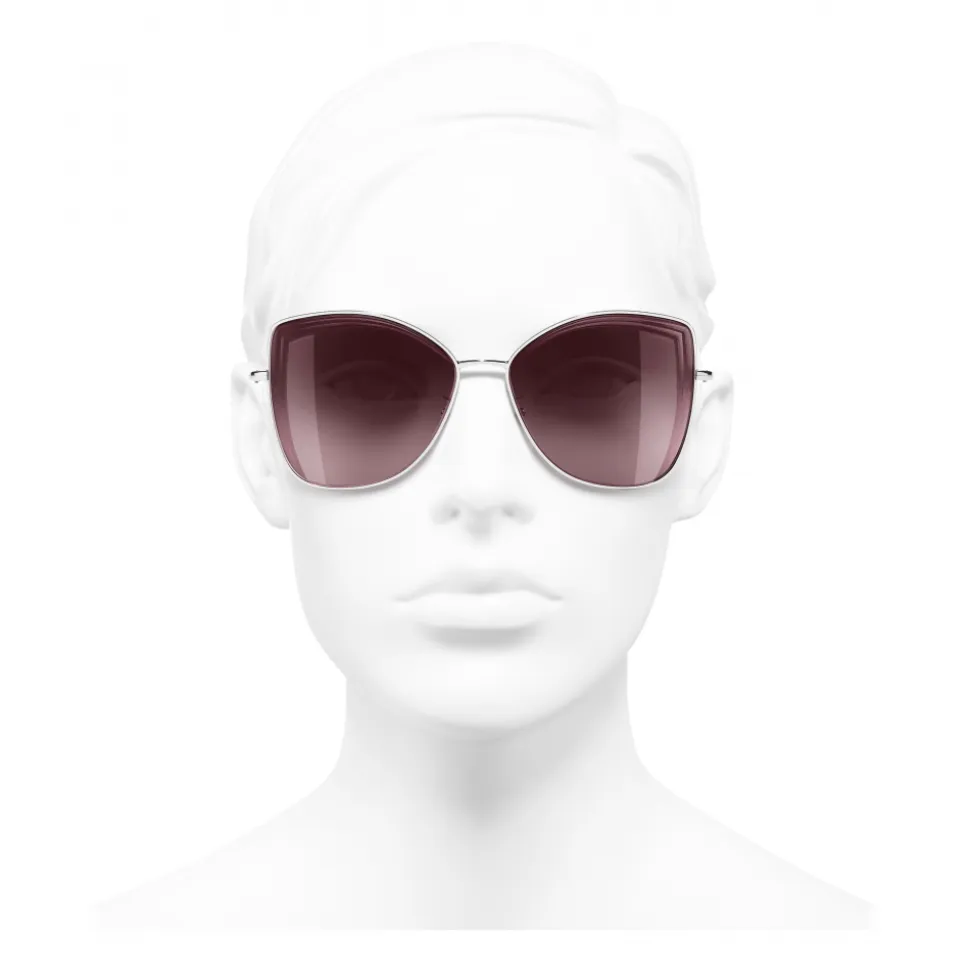 Chanel - Butterfly Sunglasses - Silver Burgundy - Chanel Eyewear - Avvenice