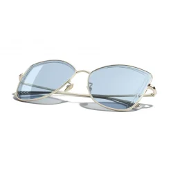 Chanel - Butterfly Sunglasses - Gold Light Blue - Chanel Eyewear - Avvenice