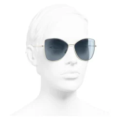 Chanel - Butterfly Sunglasses - Gold Light Blue - Chanel Eyewear - Avvenice