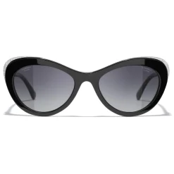 Chanel - Cat Eye Sunglasses - Black Silver Gray - Chanel Eyewear - Avvenice