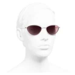 Chanel - Cat Eye Sunglasses - Silver Burgundy - Chanel Eyewear - Avvenice