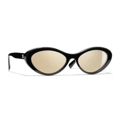 Chanel - Oval Sunglasses - Black Gold Mirror - Chanel Eyewear - Avvenice