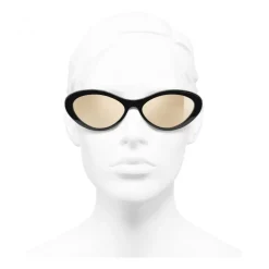 Chanel - Oval Sunglasses - Black Gold Mirror - Chanel Eyewear - Avvenice