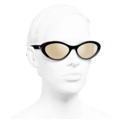 Chanel - Oval Sunglasses - Black Gold Mirror - Chanel Eyewear - Avvenice
