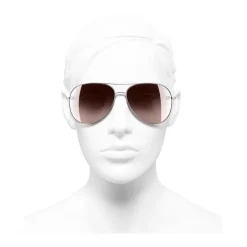 Chanel - Pilot Sunglasses - Silver Light Pink Mirror - Chanel Eyewear - Avvenice