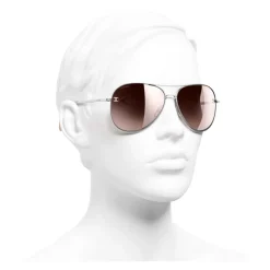 Chanel - Pilot Sunglasses - Silver Light Pink Mirror - Chanel Eyewear - Avvenice