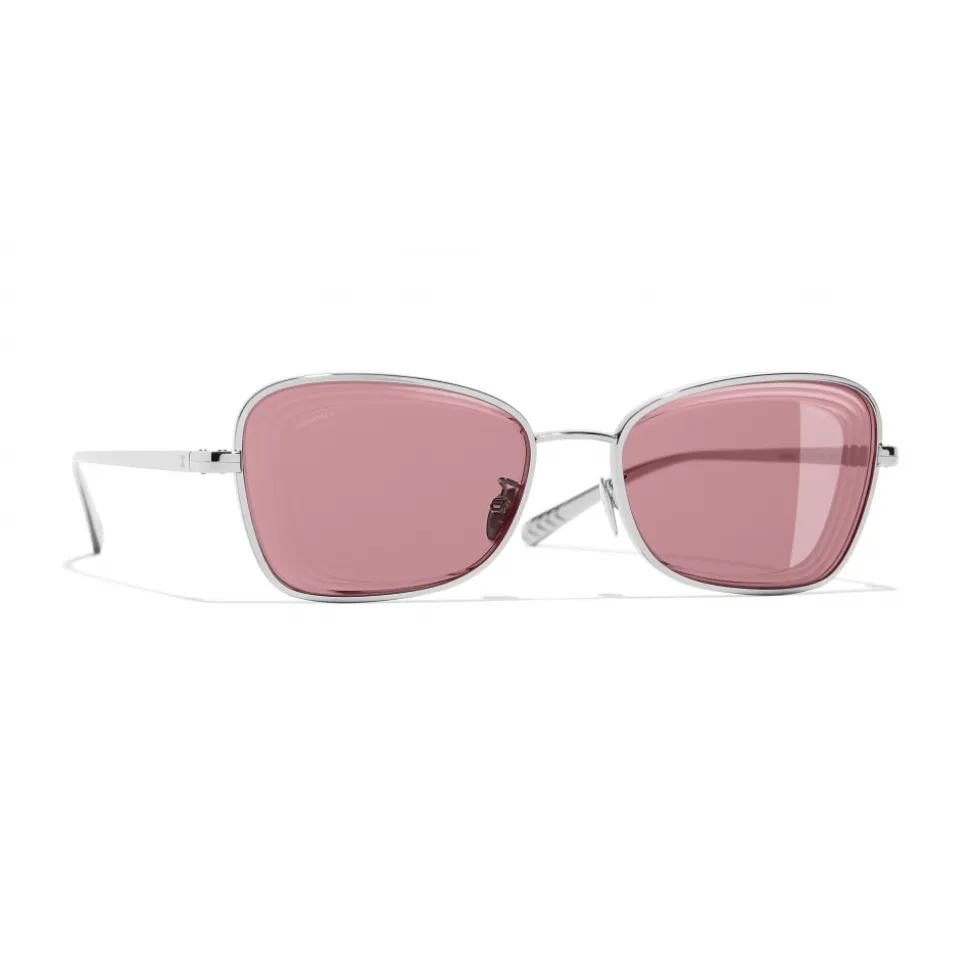 Chanel - Rectangle Sunglasses - Silver Burgundy - Chanel Eyewear - Avvenice