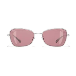 Chanel - Rectangle Sunglasses - Silver Burgundy - Chanel Eyewear - Avvenice