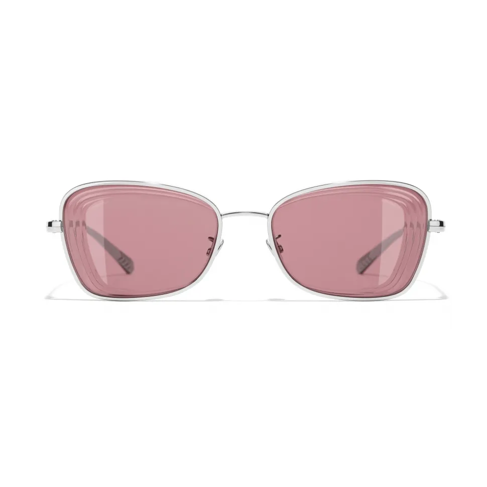 Chanel - Rectangle Sunglasses - Silver Burgundy - Chanel Eyewear - Avvenice