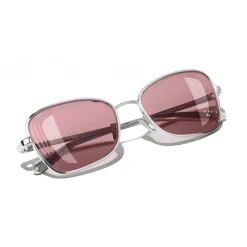 Chanel - Rectangle Sunglasses - Silver Burgundy - Chanel Eyewear - Avvenice