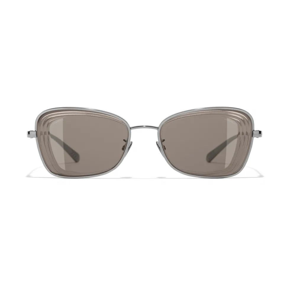 Chanel - Rectangle Sunglasses - Dark Silver Brown - Chanel Eyewear - Avvenice