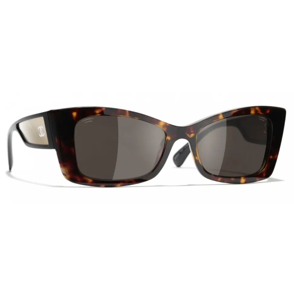 Chanel - Rectangle Sunglasses - Dark Tortoise White Gold - Chanel Eyewear - Avvenice
