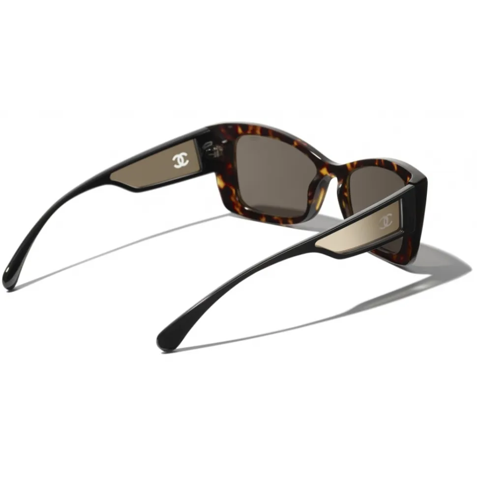Chanel - Rectangle Sunglasses - Dark Tortoise White Gold - Chanel Eyewear - Avvenice