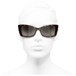 Chanel - Rectangle Sunglasses - Dark Tortoise White Gold - Chanel Eyewear - Avvenice