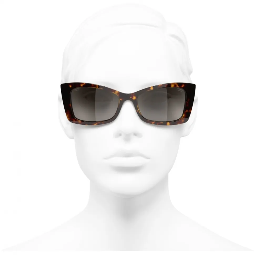 Chanel - Rectangle Sunglasses - Dark Tortoise White Gold - Chanel Eyewear - Avvenice