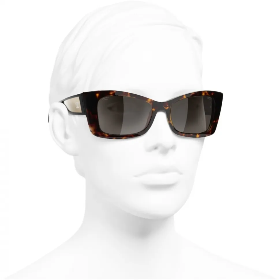 Chanel - Rectangle Sunglasses - Dark Tortoise White Gold - Chanel Eyewear - Avvenice