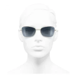 Chanel - Rectangle Sunglasses - Gold Light Blue - Chanel Eyewear - Avvenice