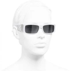 Chanel - Rectangle Sunglasses - White Gray - Chanel Eyewear - Avvenice