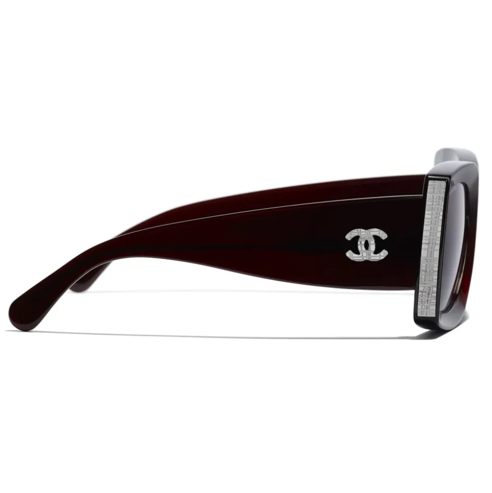 Chanel - Rectangle Sunglasses - Dark Burgundy Gray - Chanel Eyewear - Avvenice