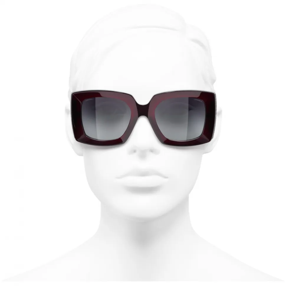 Chanel - Rectangle Sunglasses - Dark Burgundy Gray - Chanel Eyewear - Avvenice