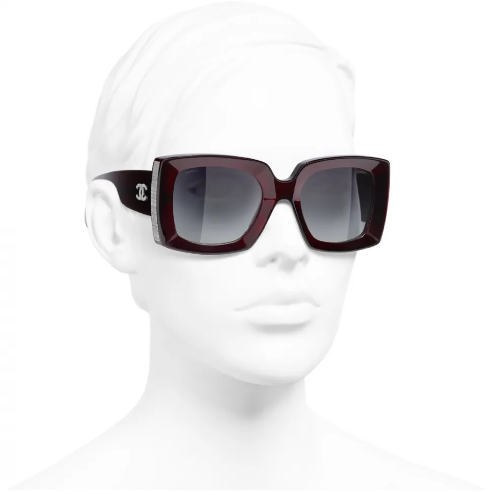 Chanel - Rectangle Sunglasses - Dark Burgundy Gray - Chanel Eyewear - Avvenice
