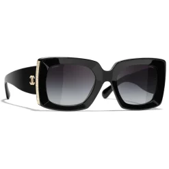 Chanel - Rectangle Sunglasses - Black Gold Gray - Chanel Eyewear - Avvenice