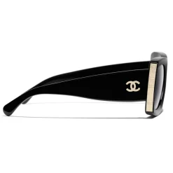 Chanel - Rectangle Sunglasses - Black Gold Gray - Chanel Eyewear - Avvenice