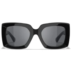 Chanel - Rectangle Sunglasses - Black Silver Gray - Chanel Eyewear - Avvenice