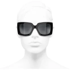 Chanel - Rectangle Sunglasses - Black Silver Gray - Chanel Eyewear - Avvenice