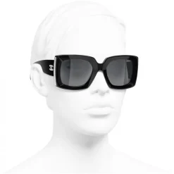 Chanel - Rectangle Sunglasses - Black Silver Gray - Chanel Eyewear - Avvenice