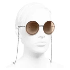 Chanel - Round Sunglasses - Silver Light Brown - Chanel Eyewear - Avvenice