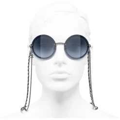 Chanel - Round Sunglasses - Dark Silver Blue - Chanel Eyewear - Avvenice