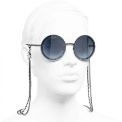 Chanel - Round Sunglasses - Dark Silver Blue - Chanel Eyewear - Avvenice