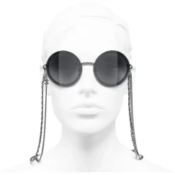 Chanel - Round Sunglasses - Silver Dark Gray - Chanel Eyewear - Avvenice