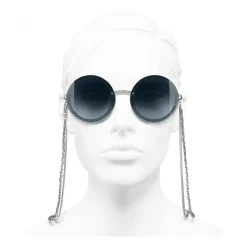 Chanel - Round Sunglasses - Silver Light Blue - Chanel Eyewear - Avvenice