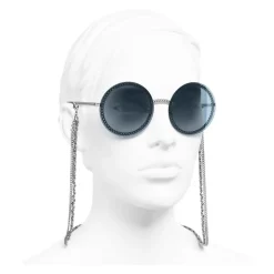 Chanel - Round Sunglasses - Silver Light Blue - Chanel Eyewear - Avvenice