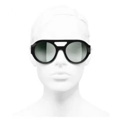 Chanel - Round Sunglasses - Black Green Mirror - Chanel Eyewear - Avvenice