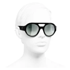 Chanel - Round Sunglasses - Black Green Mirror - Chanel Eyewear - Avvenice