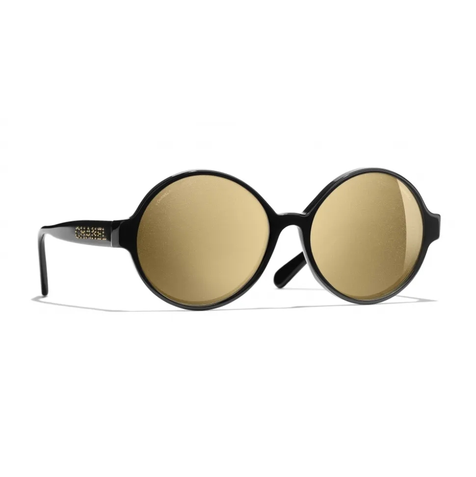 Chanel - Round Sunglasses - Black Gold Glitter - Chanel Eyewear - Avvenice