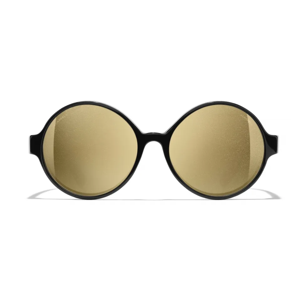 Chanel - Round Sunglasses - Black Gold Glitter - Chanel Eyewear - Avvenice
