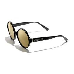 Chanel - Round Sunglasses - Black Gold Glitter - Chanel Eyewear - Avvenice