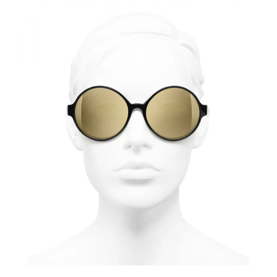 Chanel - Round Sunglasses - Black Gold Glitter - Chanel Eyewear - Avvenice